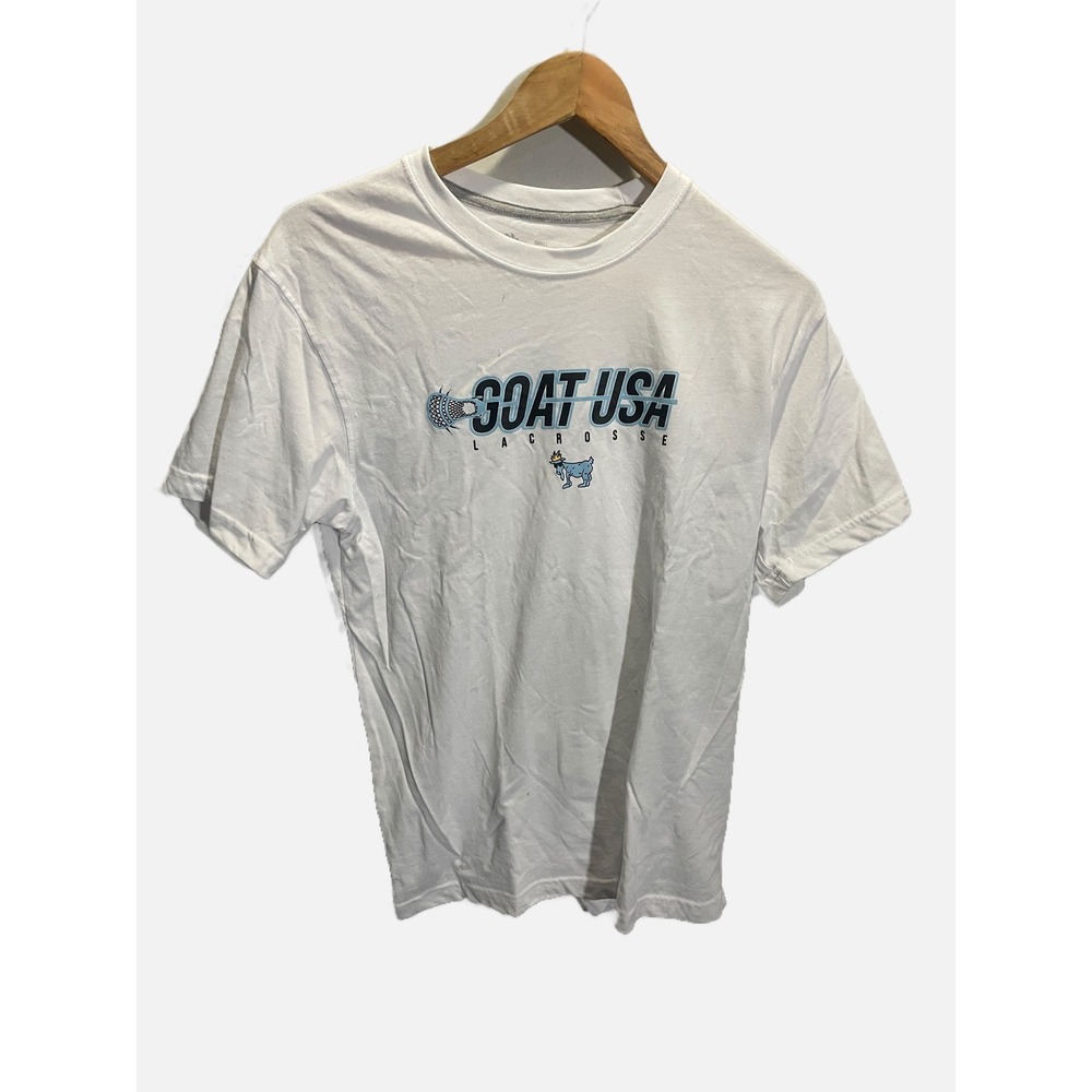 GOAT USA Lacrosse T-Shirt Mens Small White Graphic Short Sleeve Sporty Casual